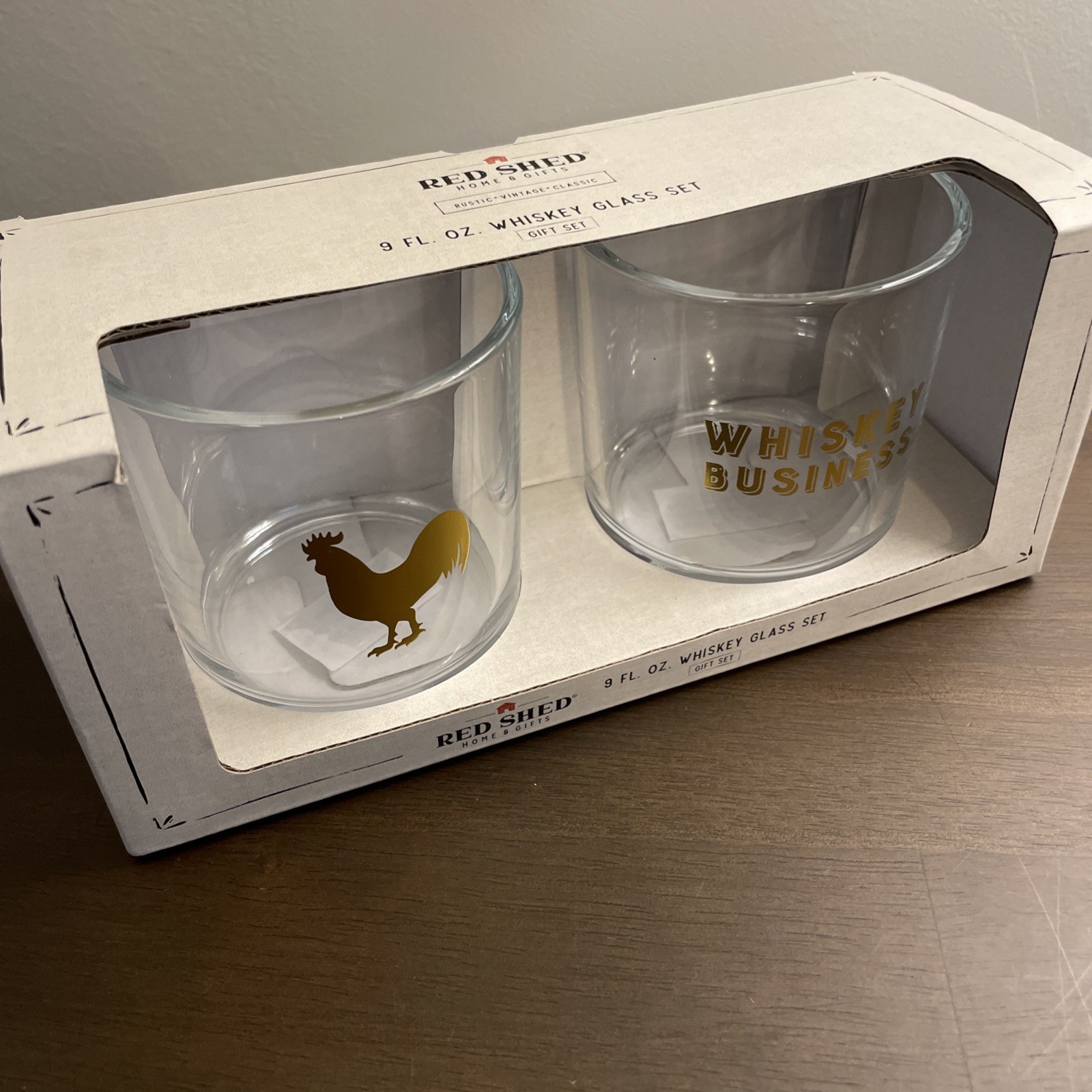 Red Shed Home & Gifts 9 Fl. Oz. Rooster Whiskey Glass Set Barware New
