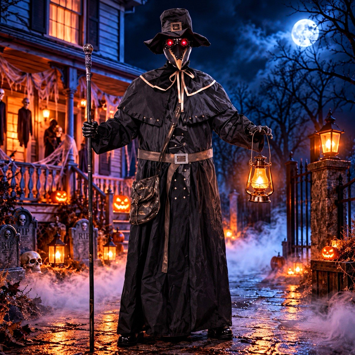 6.2FT Animated Halloween Plague Doctor LED Eyes Lantern Sound Activated Prop