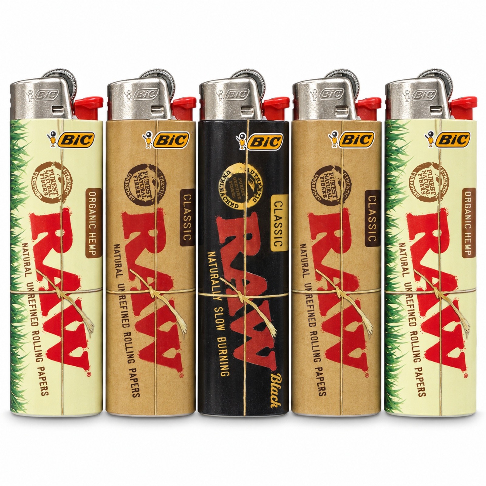 RAW x BIC Classic Lighters 5 Pack Organic Hemp Classic Black Full Size Maxi New