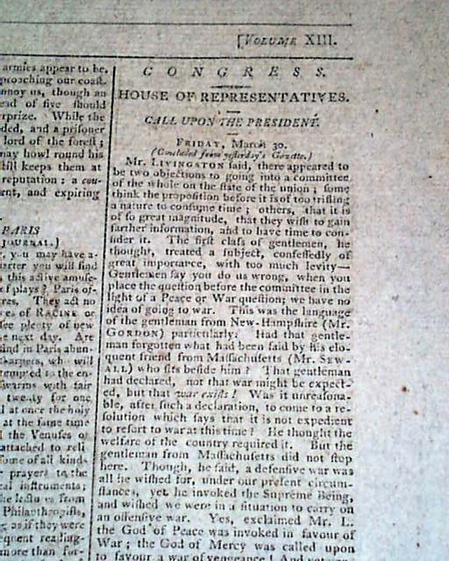 From PHILADELPHIA Pennsylvania PA Was U.S. Capital Rare 1798 American Newspaper