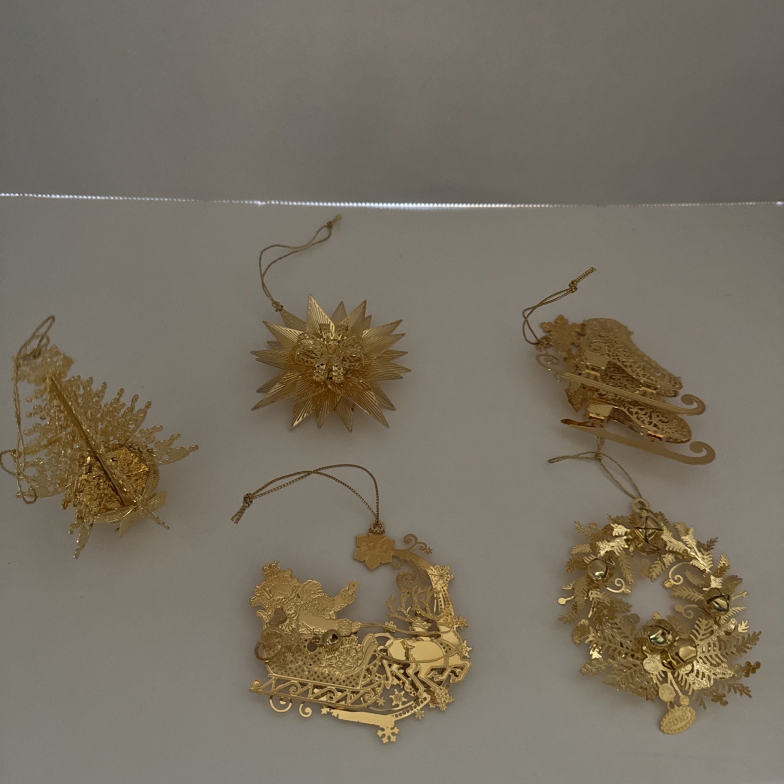Danbury Mint Annual Gold Christmas Ornaments 2003, 2007, 2018, 2020, 2021