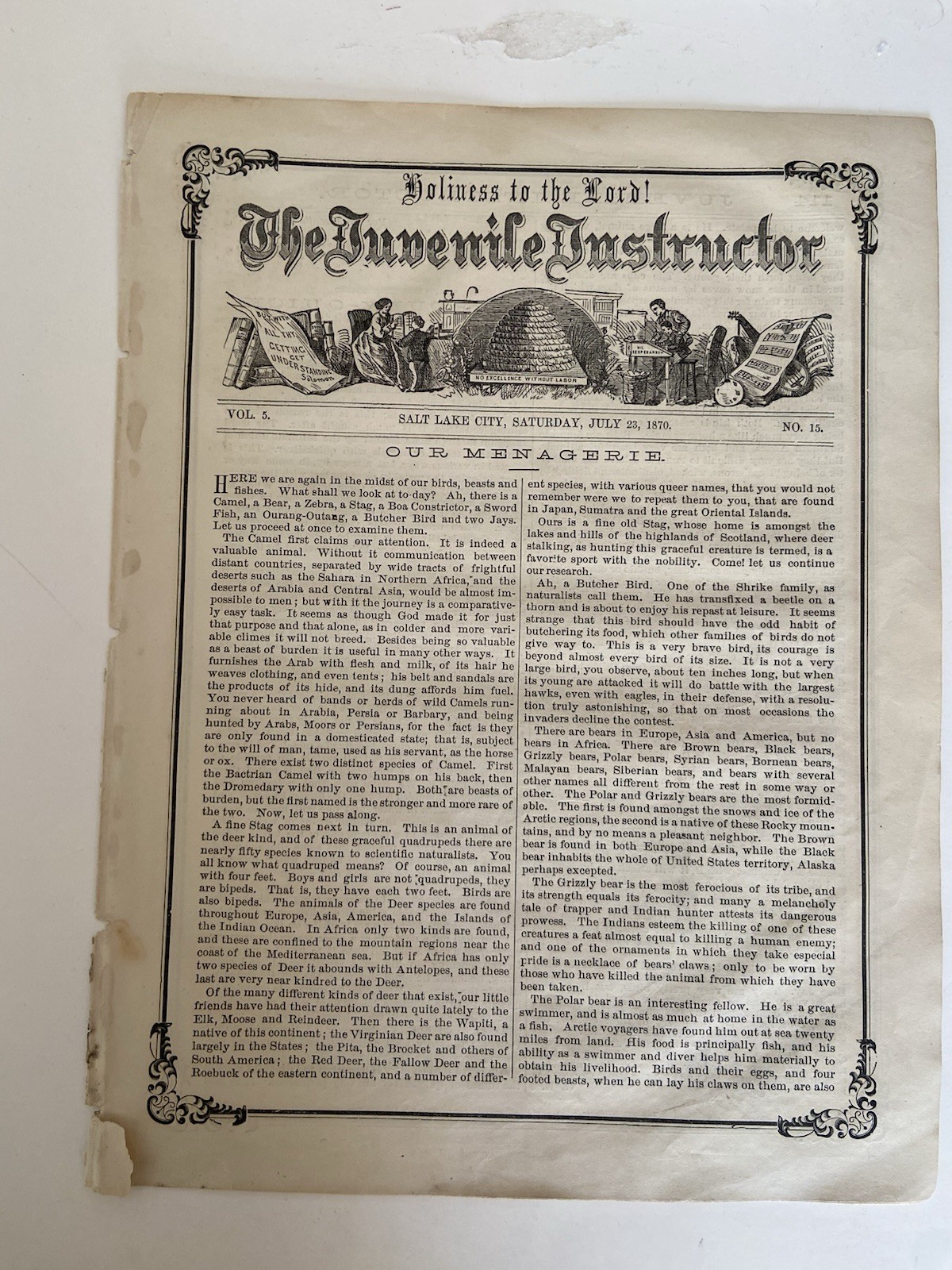 JULY 23, 1870 THE JUVENILE INSTRUCTOR SALT LAKE UTAH MORMON NEWSPAPER