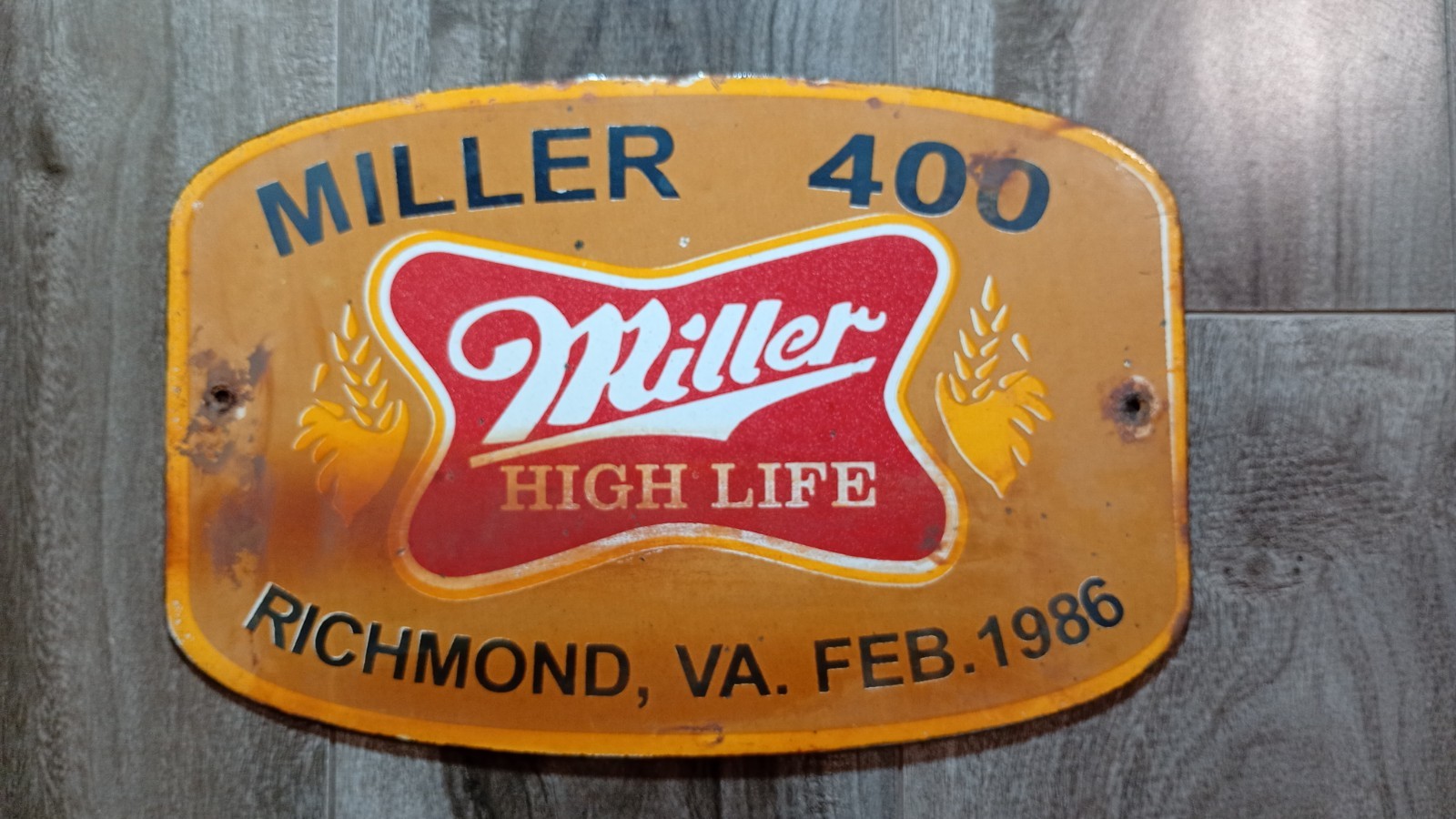Vintage 1986 Miller 400 Richmond Fairgrounds NASCAR Porcelain Race Sign 9