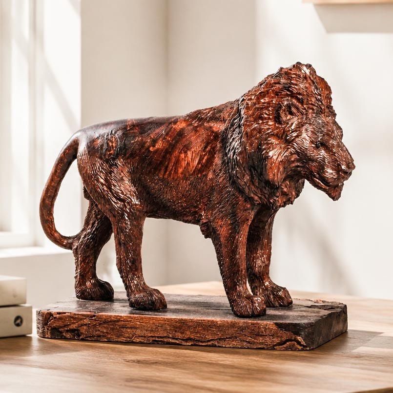 Wonderful Hand Carved Wood Antique Victorian Male Lion Statue Sculpture