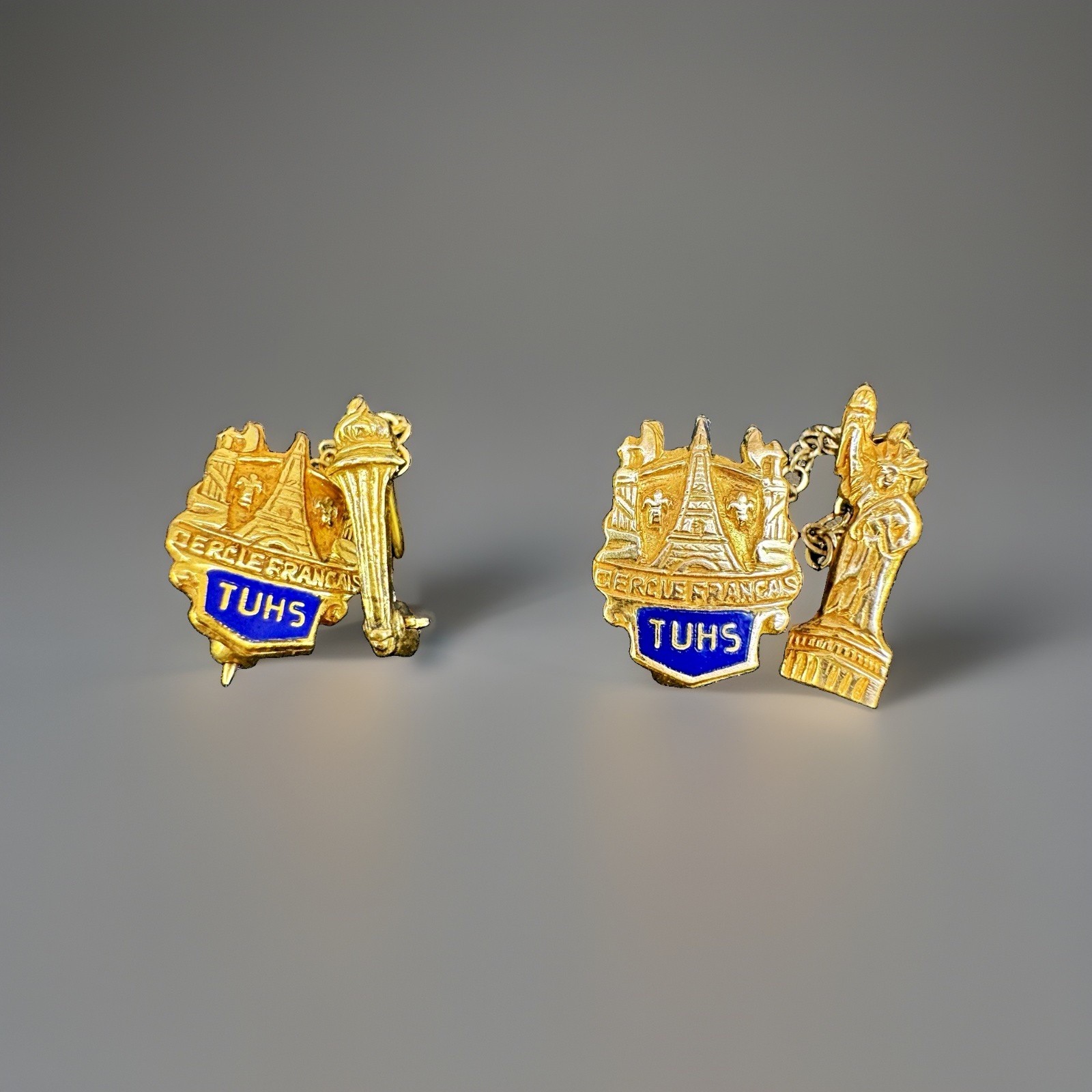 Vintage Cercle Francais TUHS French Club Pins GF Eiffel Tower Statue Liberty Lot