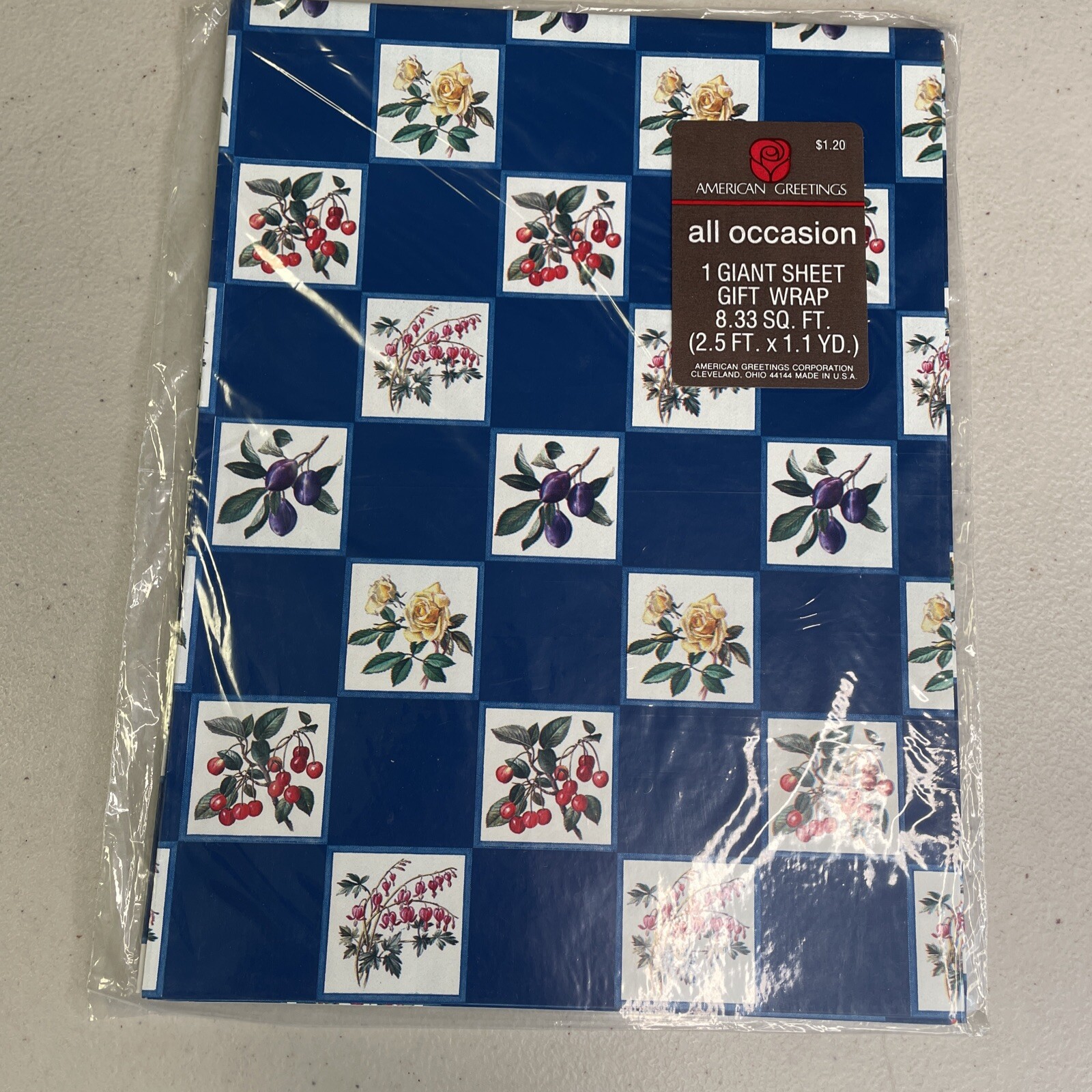 Vintage American Greetings Gift Wrap Wrapping Paper All Occasion Berries Flowers