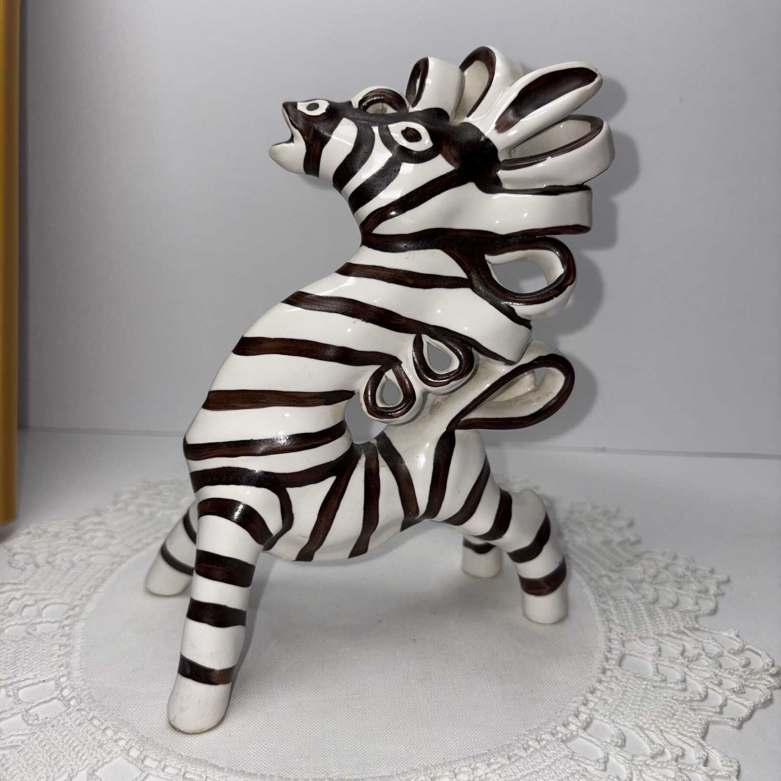 Rare Leopold Anzengruber “Cheerful Zebra” Austria Hand Painted Glazed Ceramic