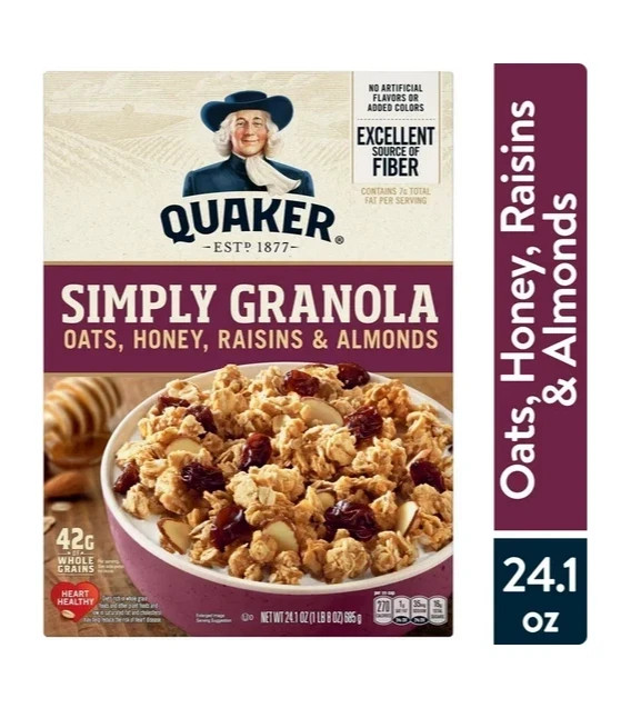 Quaker Simply Granola Breakfast Cereal, Oats Honey Raisins & Almonds, 24.1 oz