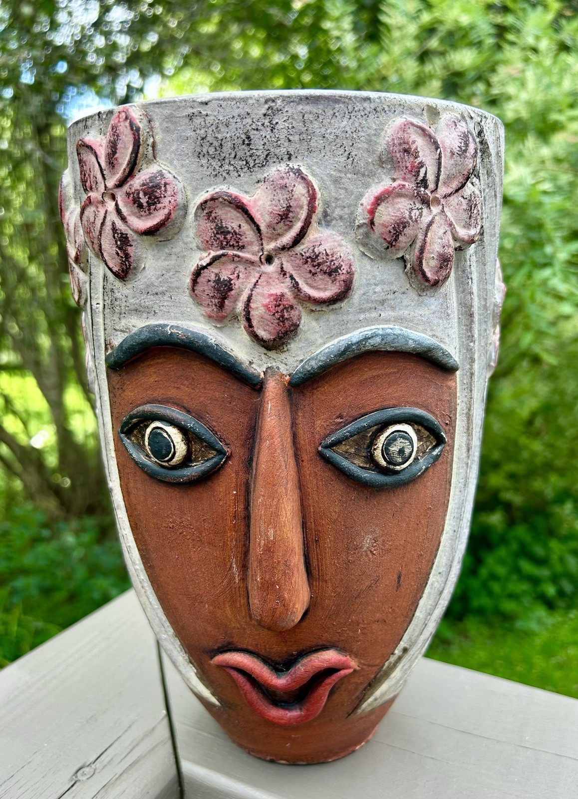 1960s Mexican Terracotta Face Planter Vintage Mid-Century Figural Pottery