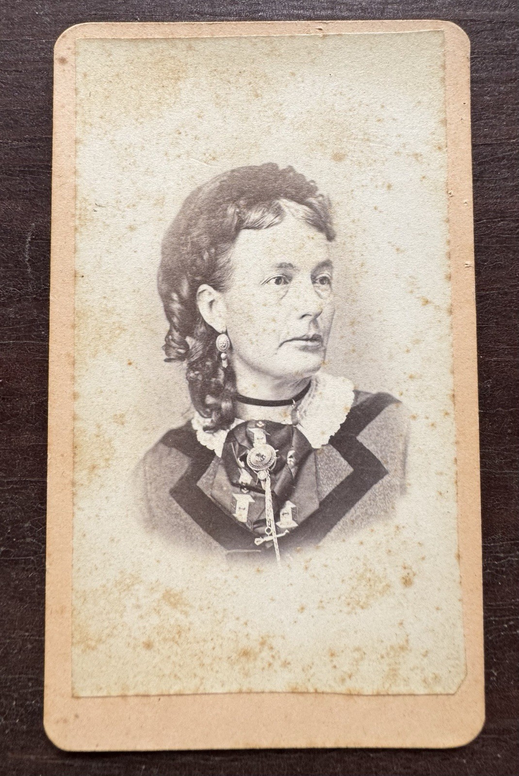 Antique CDV Photo 1870s Rebekah Lodge IOOF Beehive Medallion Regalia Aurora IL