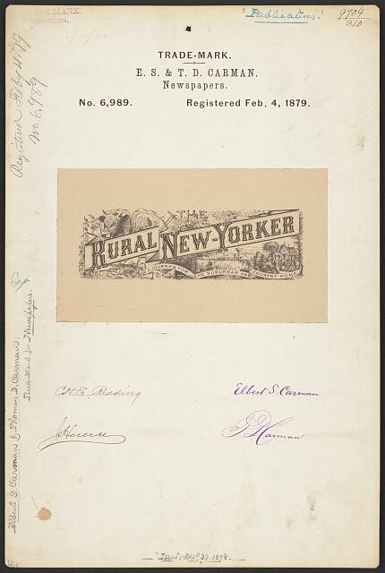 Photo:E.S. T.D. Carman Rural New-Yorker Trademark Registration 1879