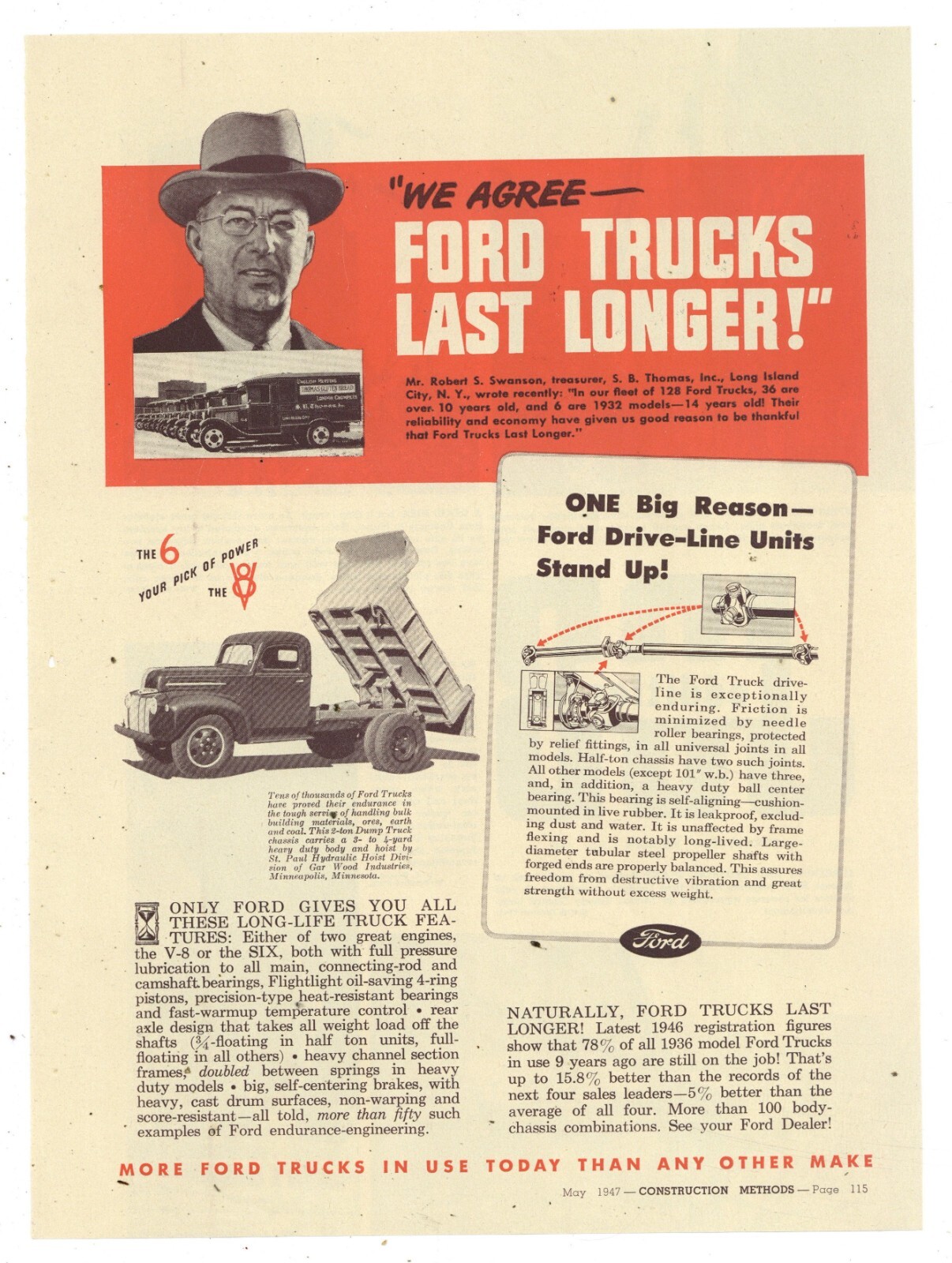 1947 Ford Trucks Ad: S.B. Thomas Gluten Bread Trucks - Long Island, New York