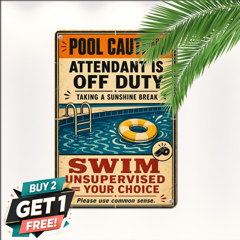 Lifeguard On Duty Swim Warning Metal Sign Swimming Safety Wall Plaque 8x12