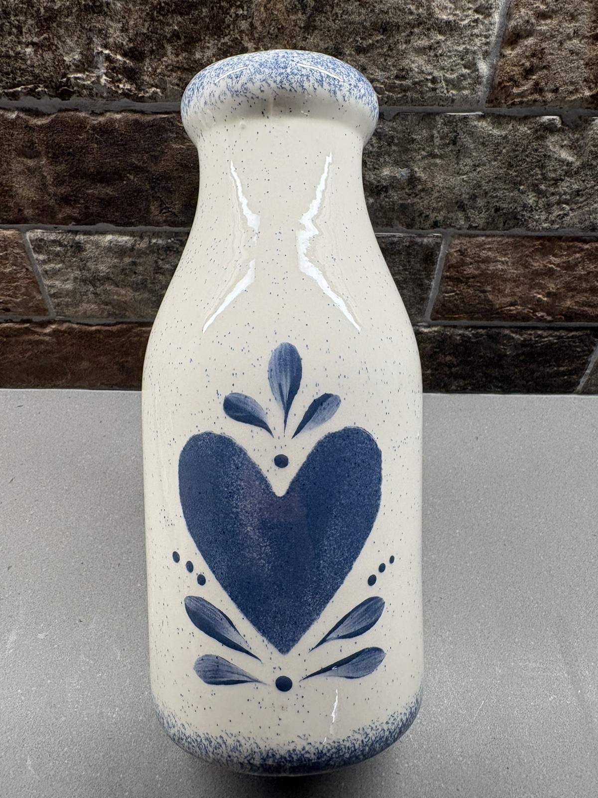 Vintage Blue Heart Ceramic Milk Jug Vase 1980s, CottageCore, Country, Bud Vase