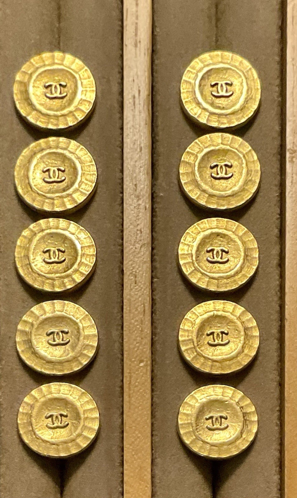 10 CHANEL Gold Button Set ~ 5/8” 15mm Interlocking CC Vintage Stamped Authentic