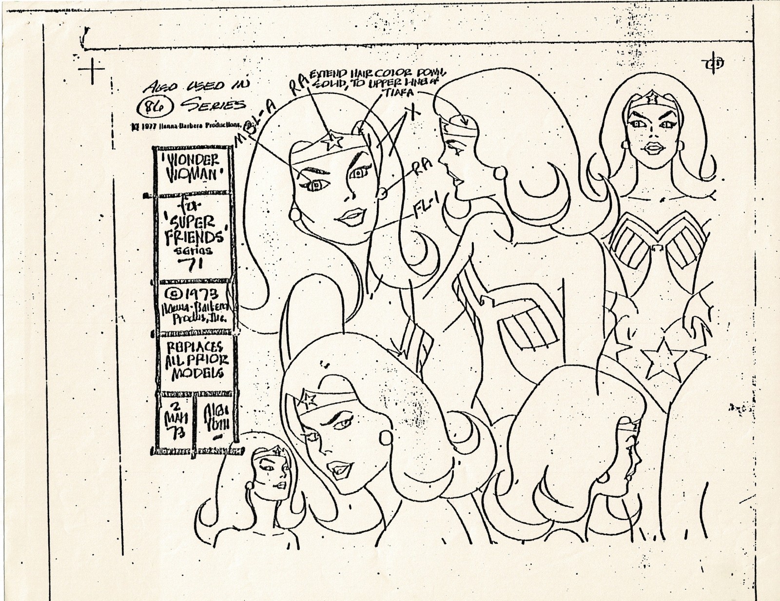 Superfriends 1977 Production Model Sheet Copy Page from Hanna Barbera mc10