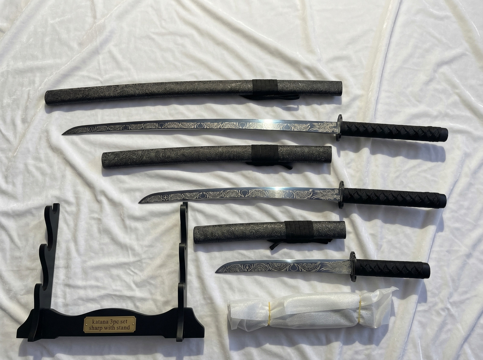 【FLAW】Japanese Samurai Sword 3PC set,1060 Carbon Steel Katana sharpen,7 options