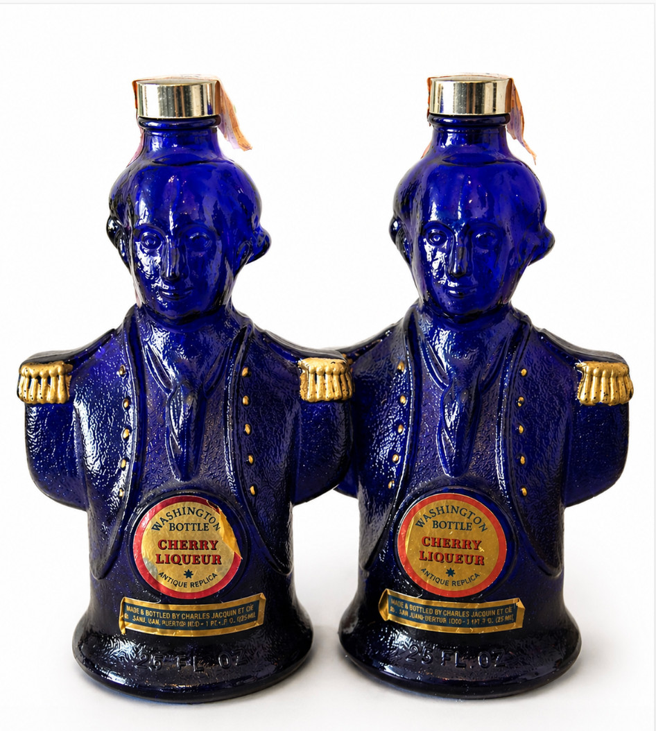 Vintage George Washington Bust Decanter Set Cobalt Blue Cherry Liqueur Charles J