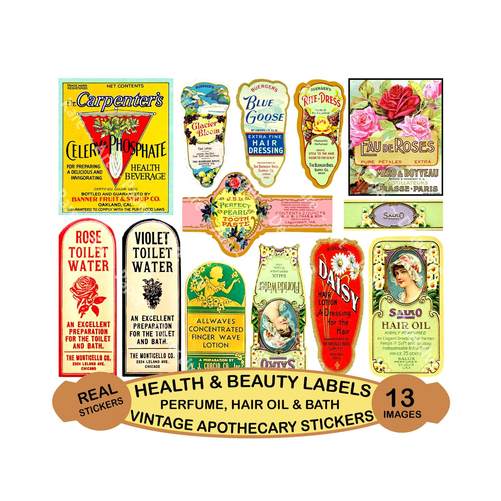 Elegant Perfume, Bath & Cologne Stickers, Bathroom Décor, Cut & Peel Sheet, 851