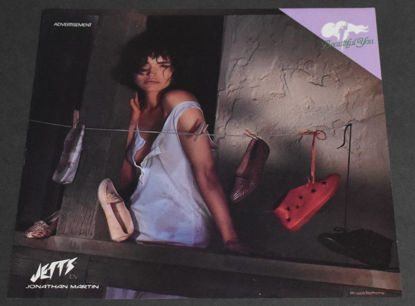 1986 Print Ad Sexy Fashion Lady Brunette Feminine Beauty Lingerie Jetts Footwear