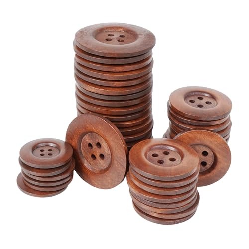 20pcs Large Size 60MM Brown Round Wood Buttons 4 Holes Craft 60mm Light brown