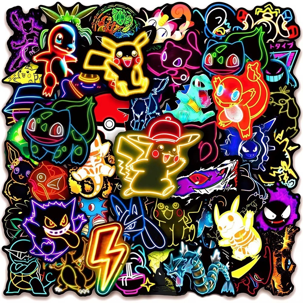Pokemon Stickers Random 3pc Glossy Neon Decal Smaller Variation
