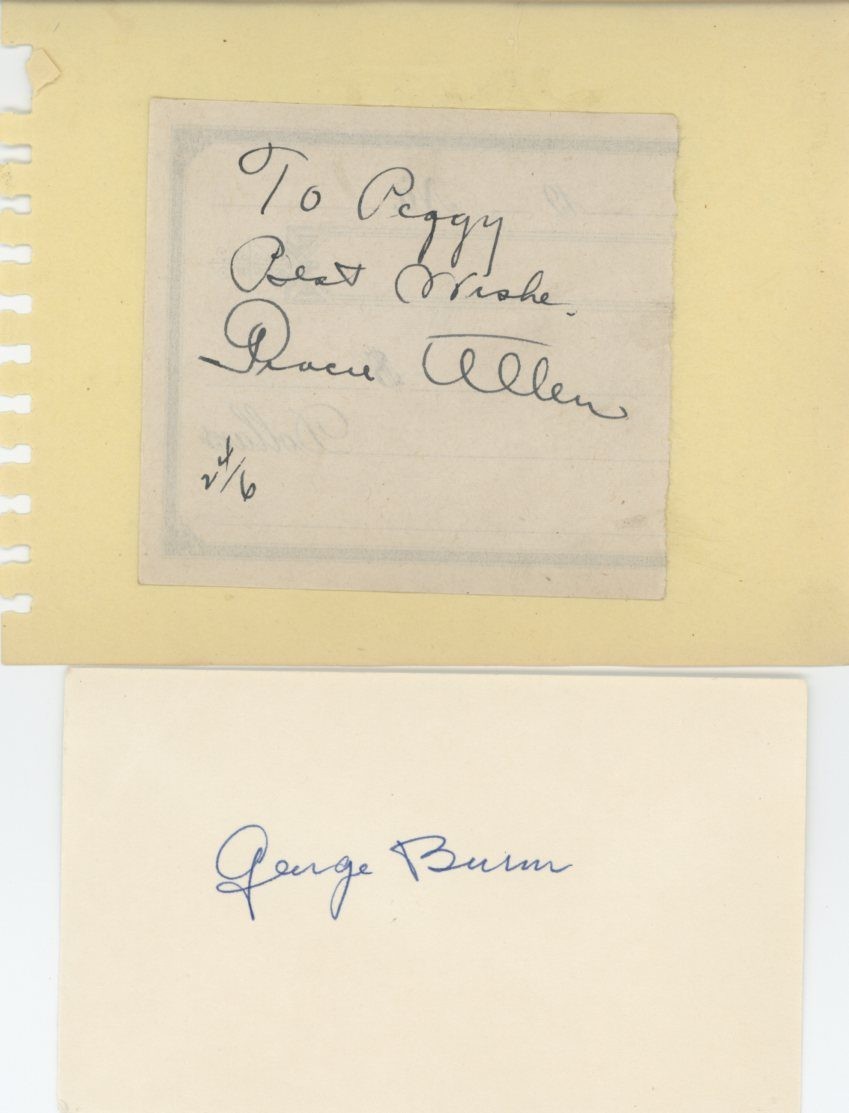 George Burns & Gracie Allen- Signed Index Card & Vintage Page w/Photo