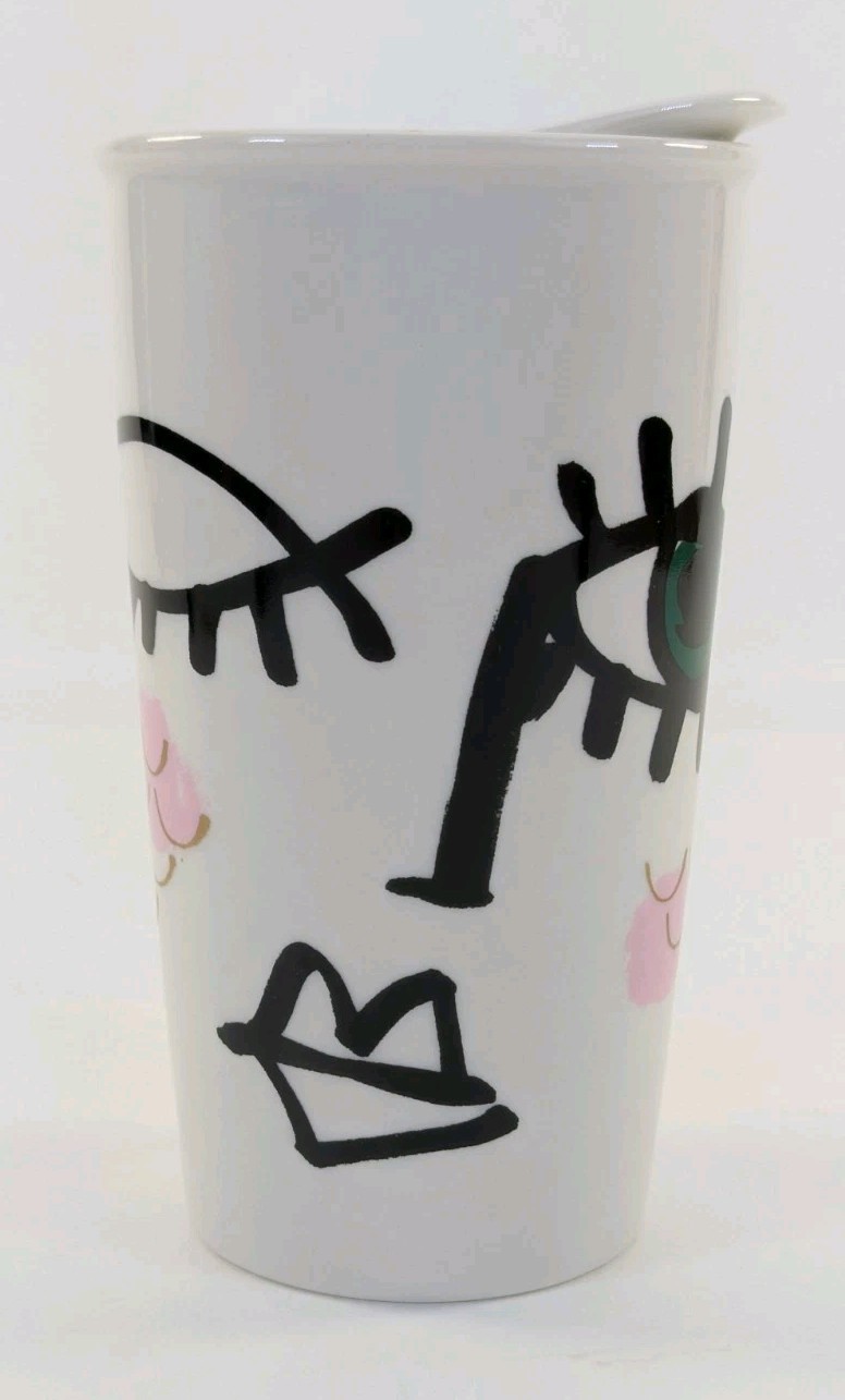 2014 STARBUCKS COFFEE Winking Eye Siren Ceramic Mug Travel Tumbler & Lid 12 oz
