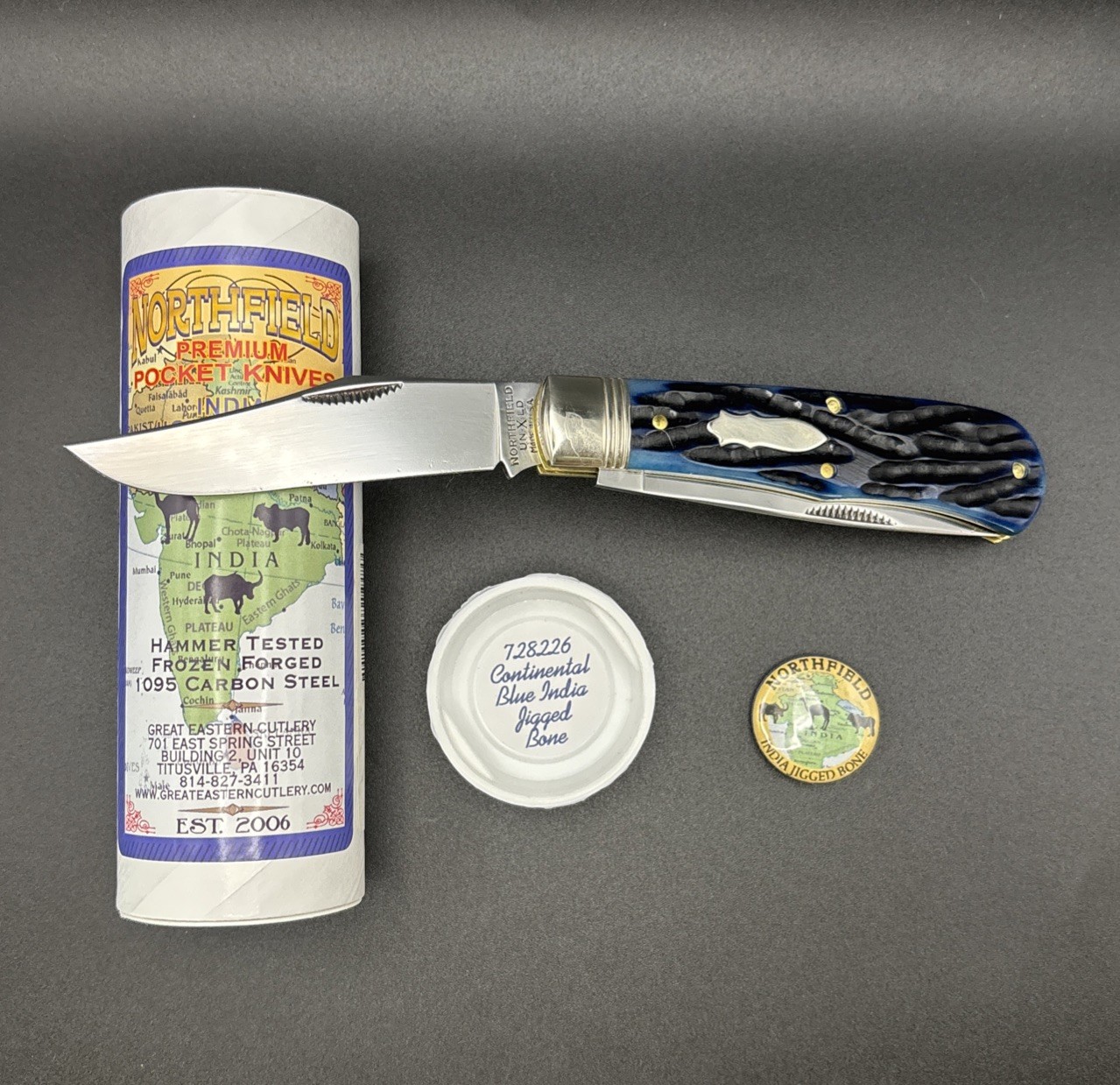 Great Eastern #72 Blue India Bone French Creek Trapper Knife 728226 GEC