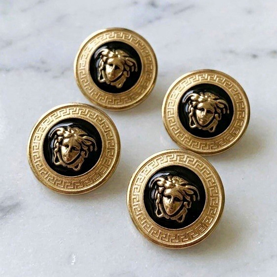 Versace Medusa Gold Black Metal Buttons – Set of 4 (15 mm)