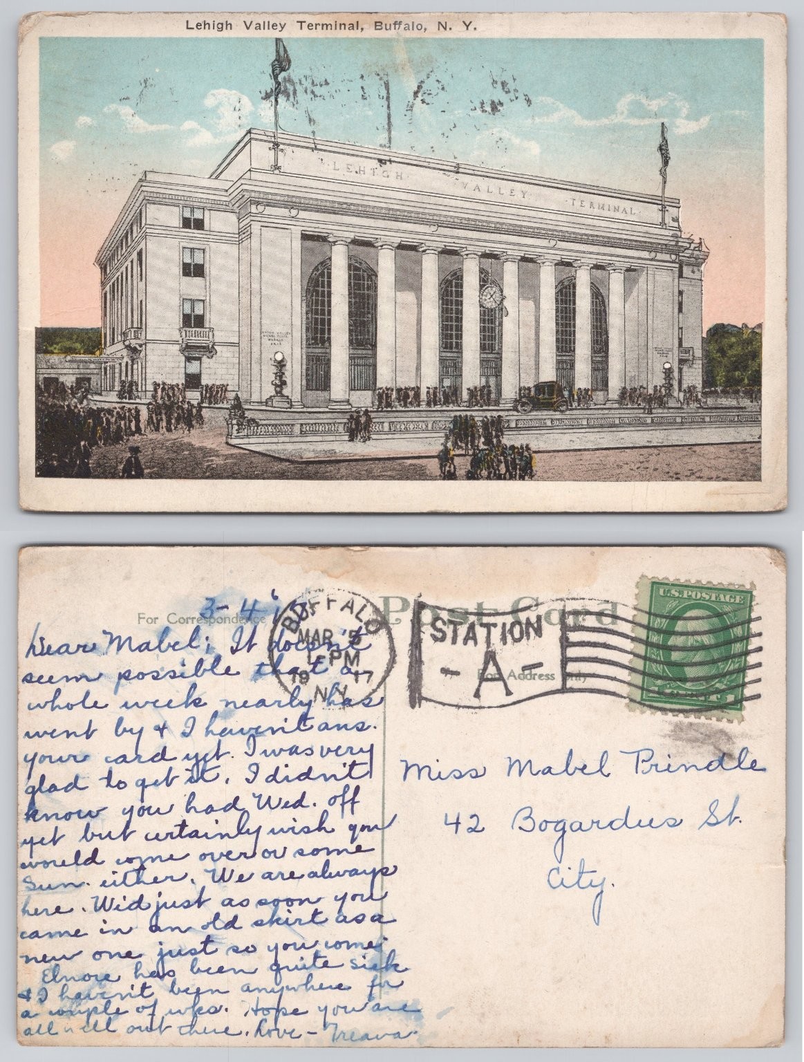 1917 Lehigh Valley Terminal Buffalo NY Postcard Train Station Architecture