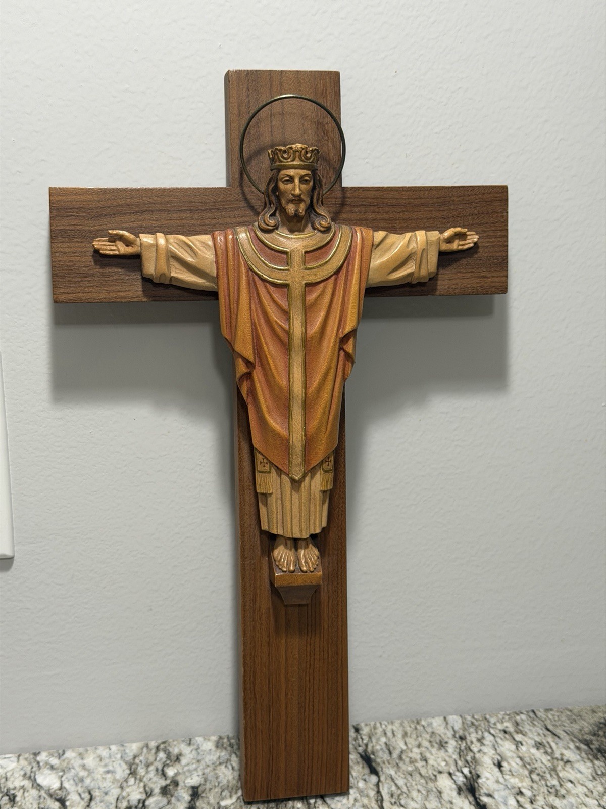 Beautiful Vintage Anri Italian Hand Carved Christ The King Crucifix 16”