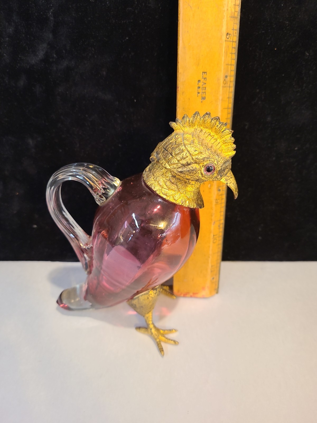 Victorian Cranberry Novelty  Chicken Parrot -Bird  Hinged Gilt Head Claret Jug  