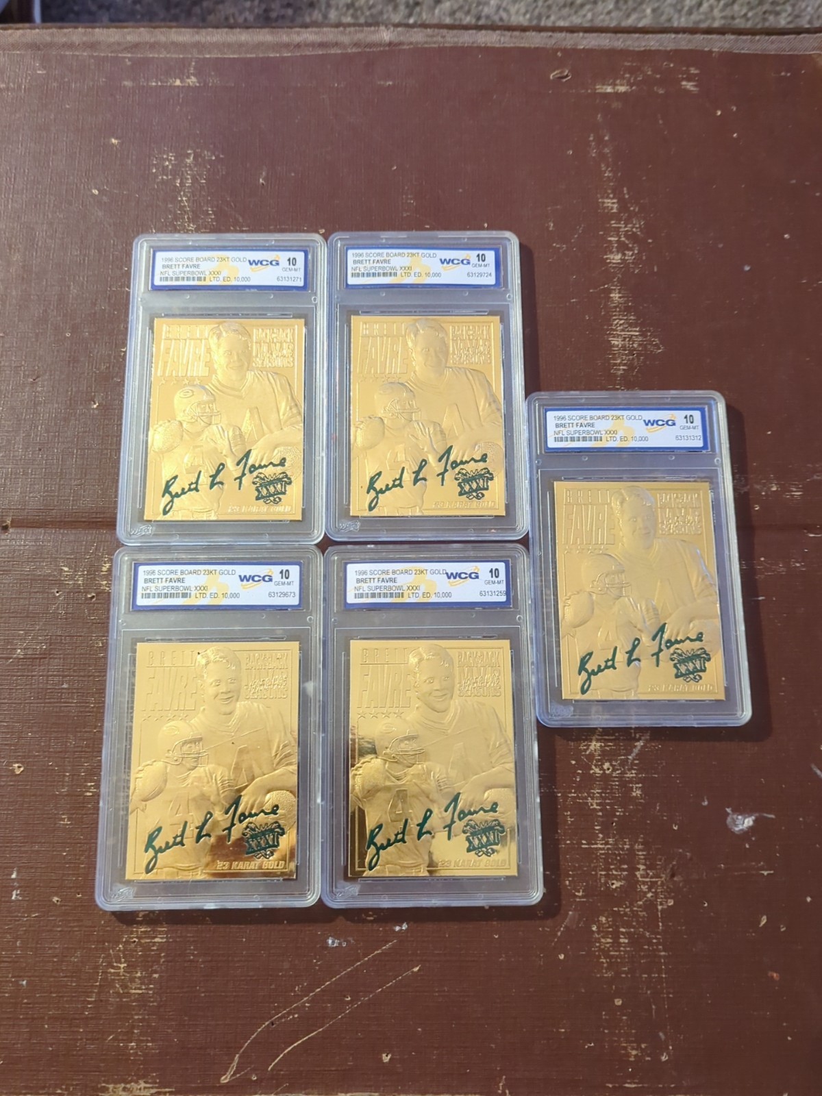 Five 1997 Score Board Brett Favre 23kt Gold Card 1 Of 10000 Graded 10 Mint Gem