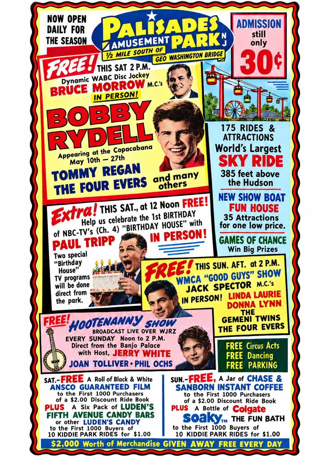 Vintage Palisades Amusement Park Ad Magnet –Fort Lee, New Jersey Bobby Rydell