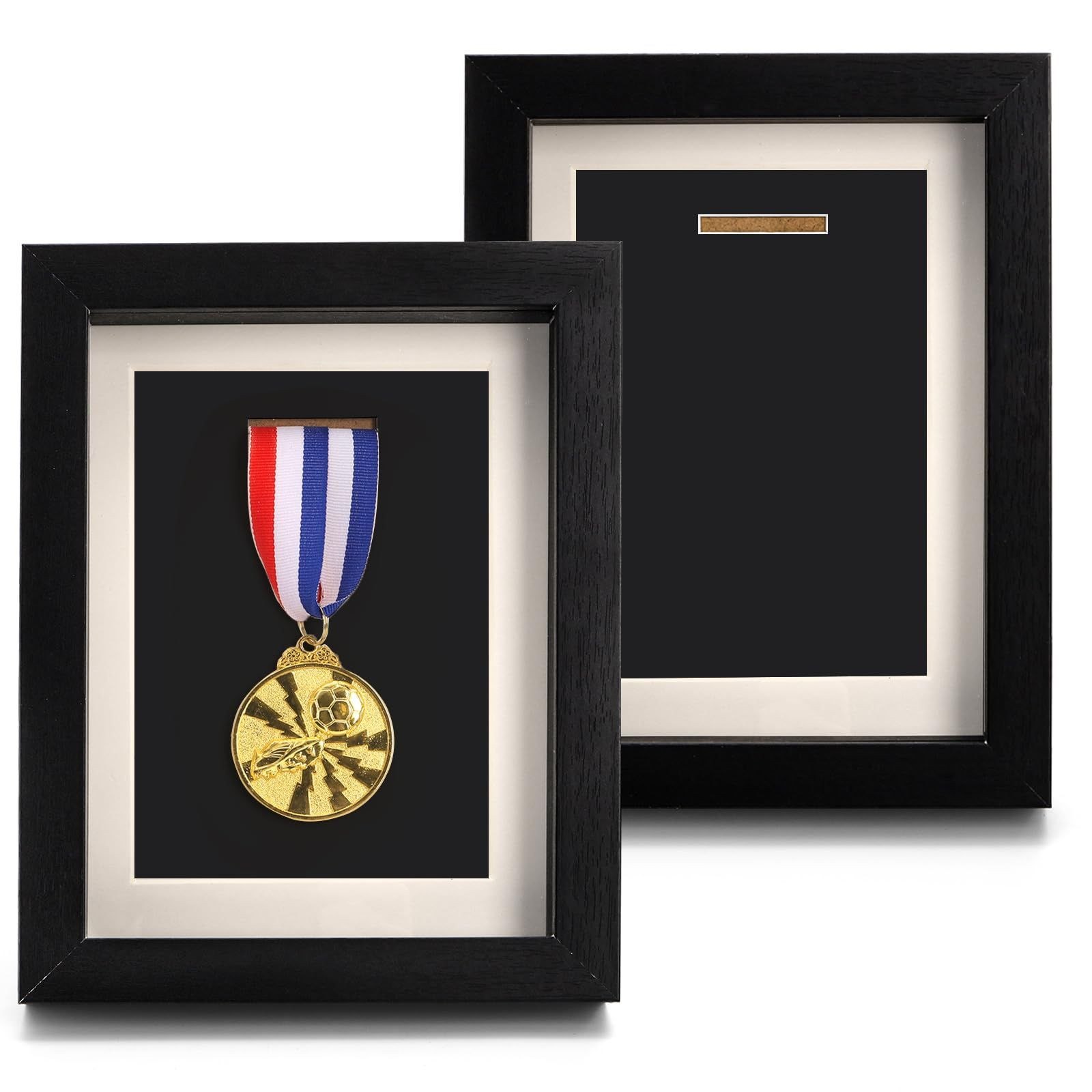 Coloch 2 Pack Medal Display Case, 6X 8 Wood Single Frame Black