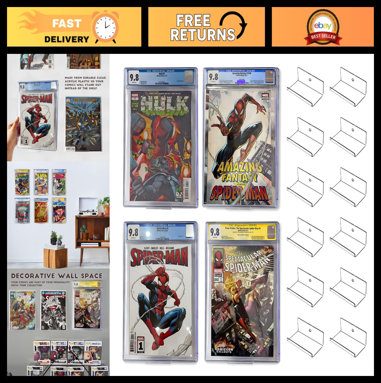 12pcs Comic Book Display Manga Shelves Stand Wall Mount Comic Frame Holder 12pcs Comic Book Display Manga Shelves Stand Wall Mount Comic Frame Holder