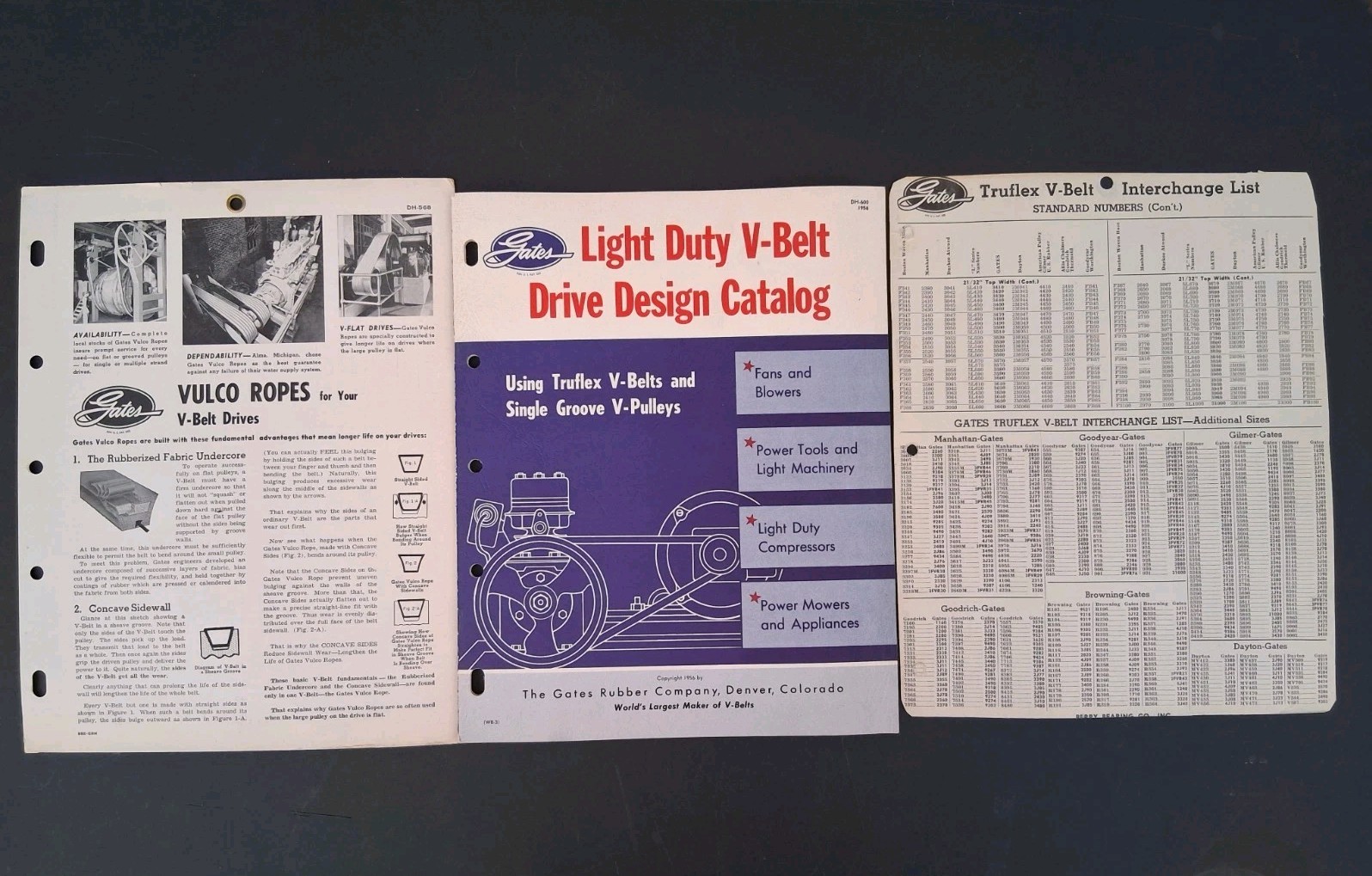  Original 1956 GATES Light Duty V Belt Drive Design Catalog 