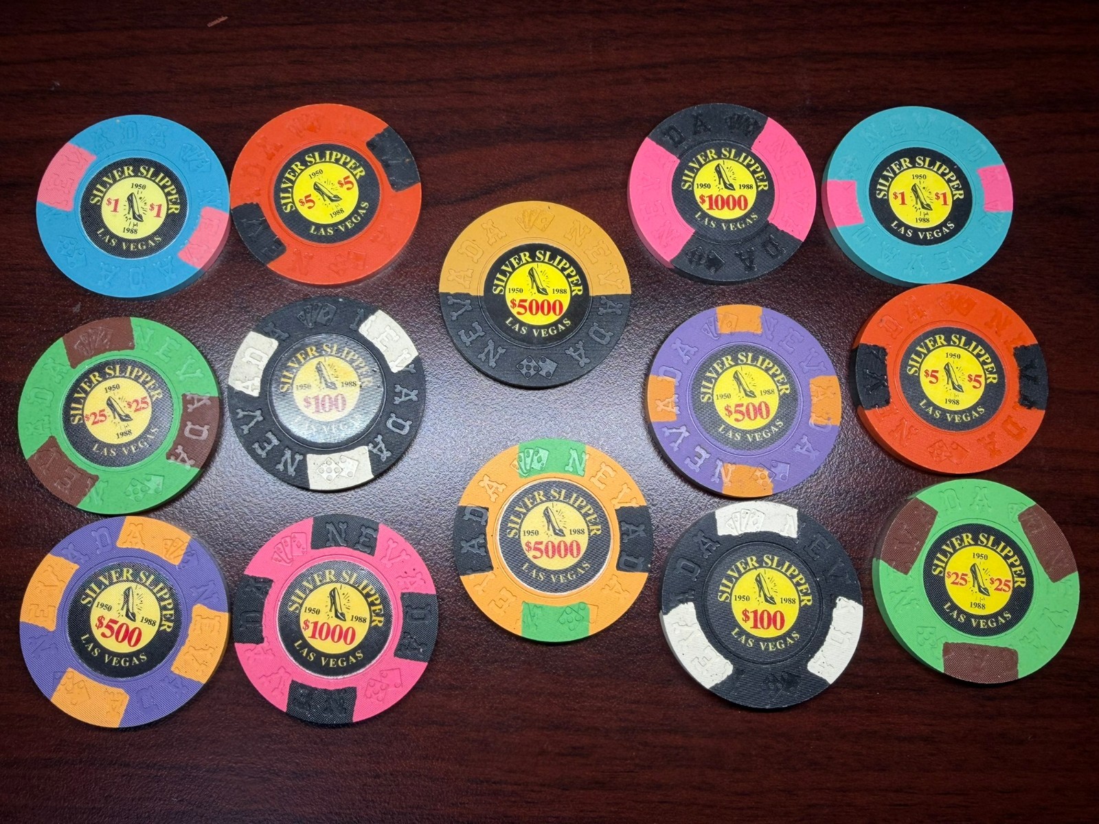 Full Set of 14 Borland Silver Slipper Las Vegas commemorative chips
