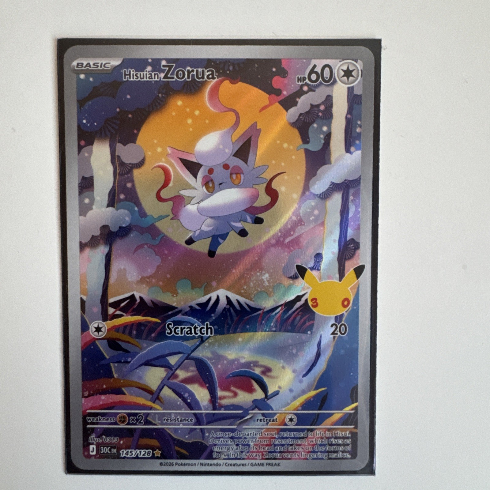 Pokémon TCG Hisuian Zorua 145/128 Full Art Holo IR EN 30th anniversary
