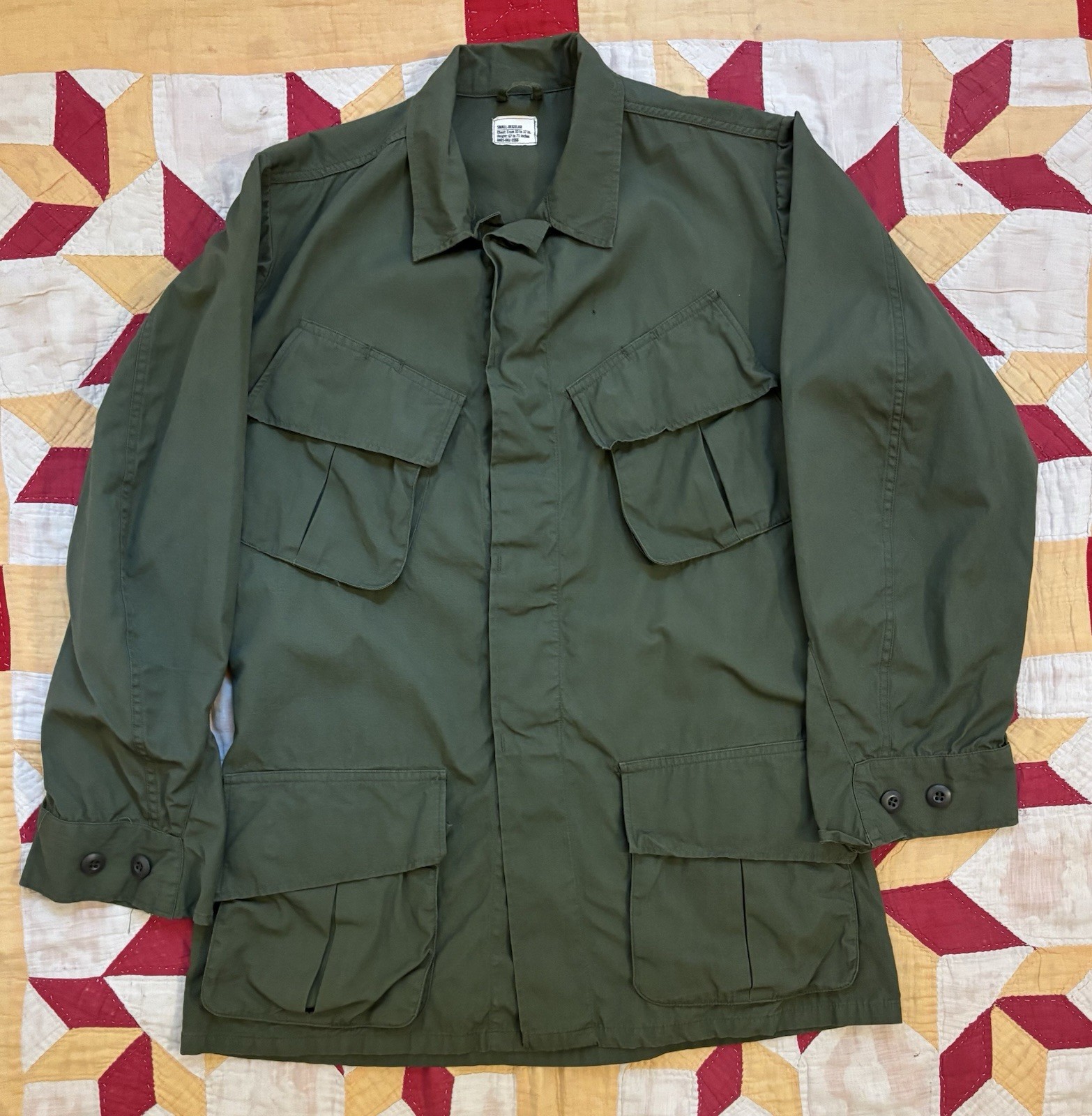 Vintage 60s US Army Jungle Jacket 3rd Pattern Poplin Small Regular Vietnam AS IS