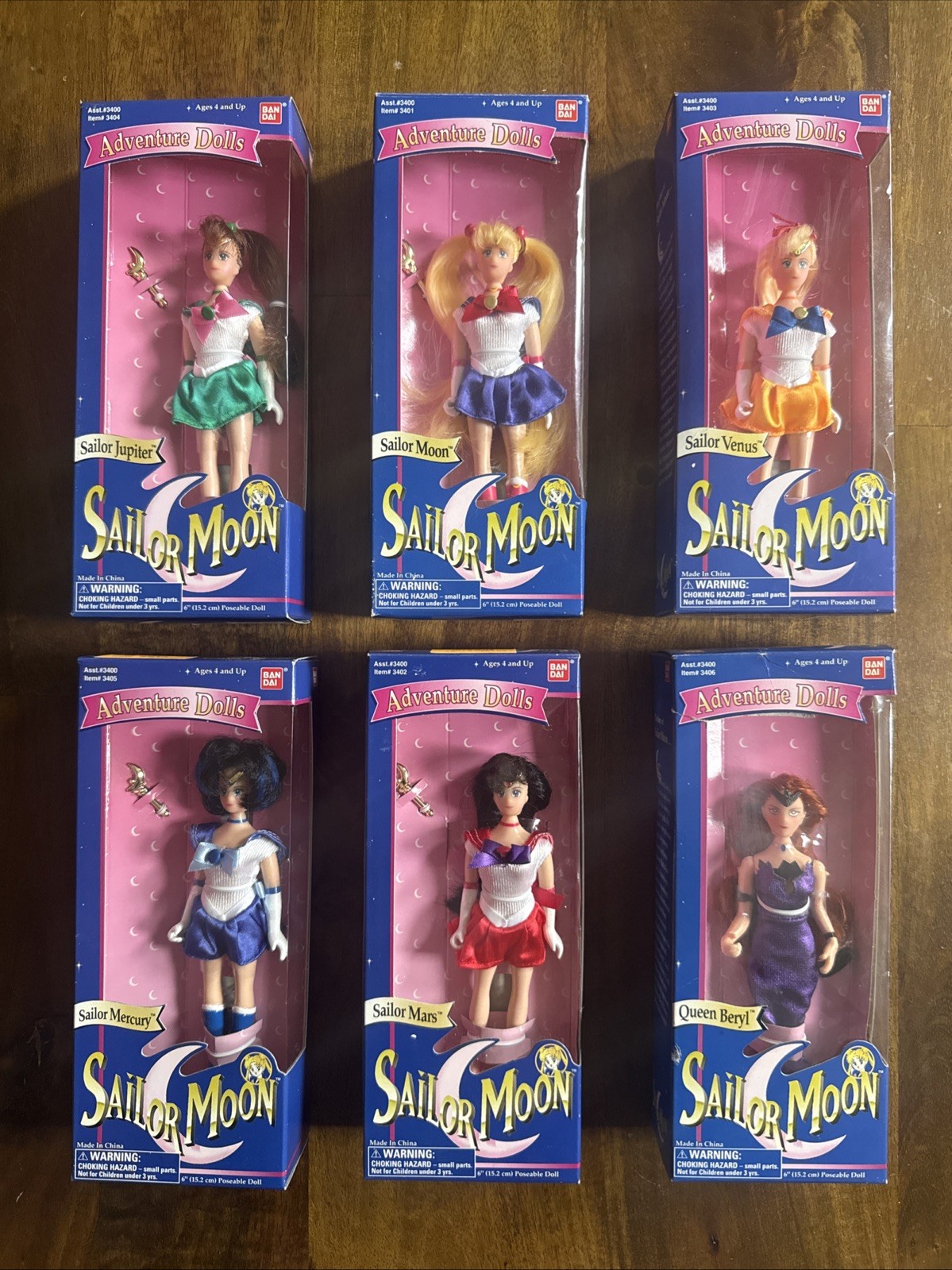RARE 1995 BANDAI Sailor Moon 6” Adventure Dolls Lot Complete Set of 6 NEW