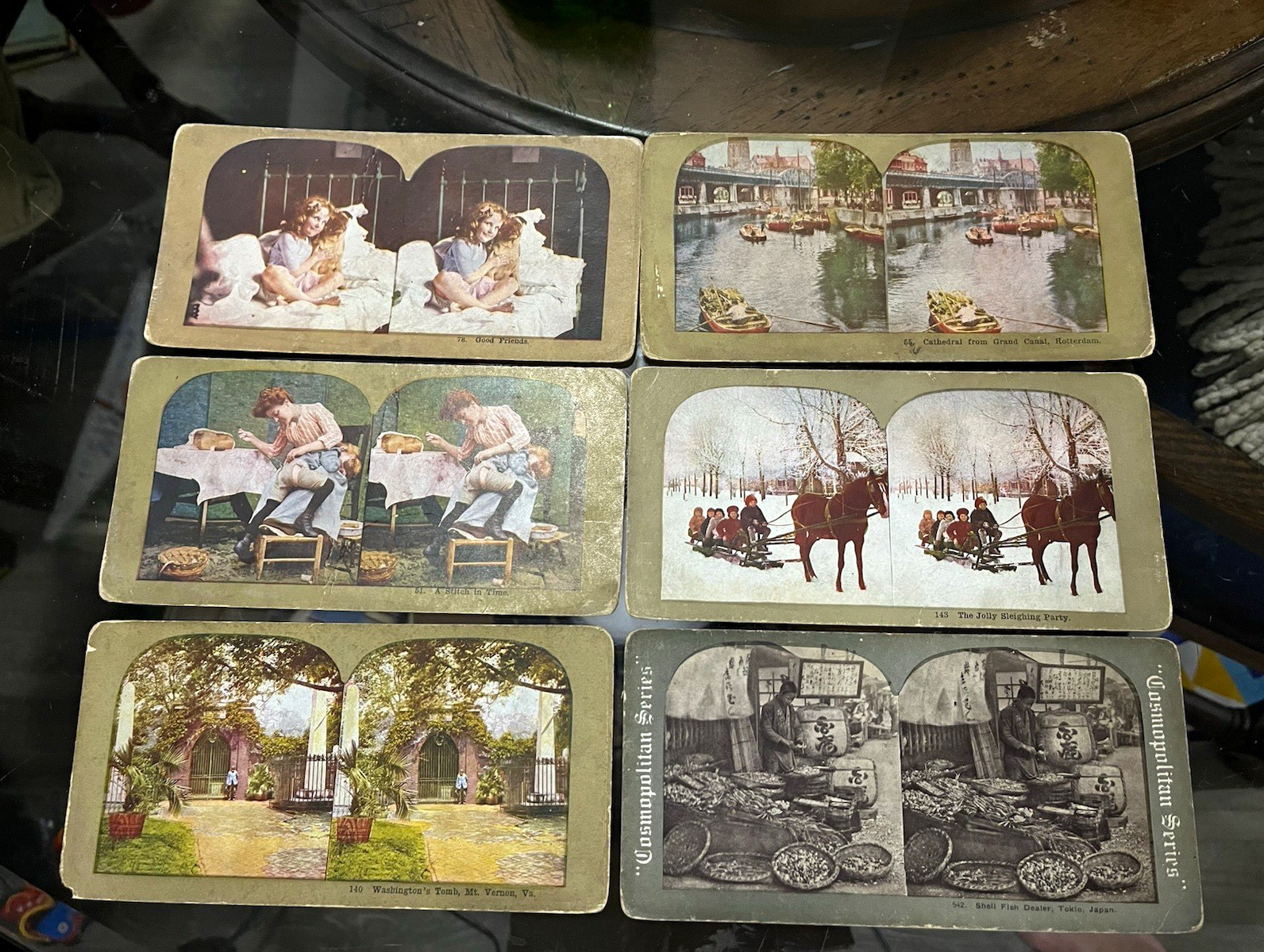 Cosmopolitan Series Hand Tinted Stereoview Photo Cards Lot of 6 Children Travel