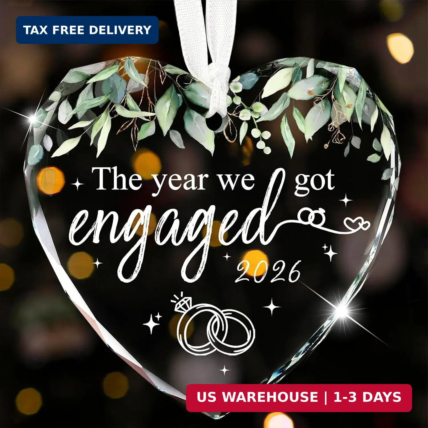 Engaged Ornament 2026, Engagement Gifts for Couples First Just Engaged Glass Orn