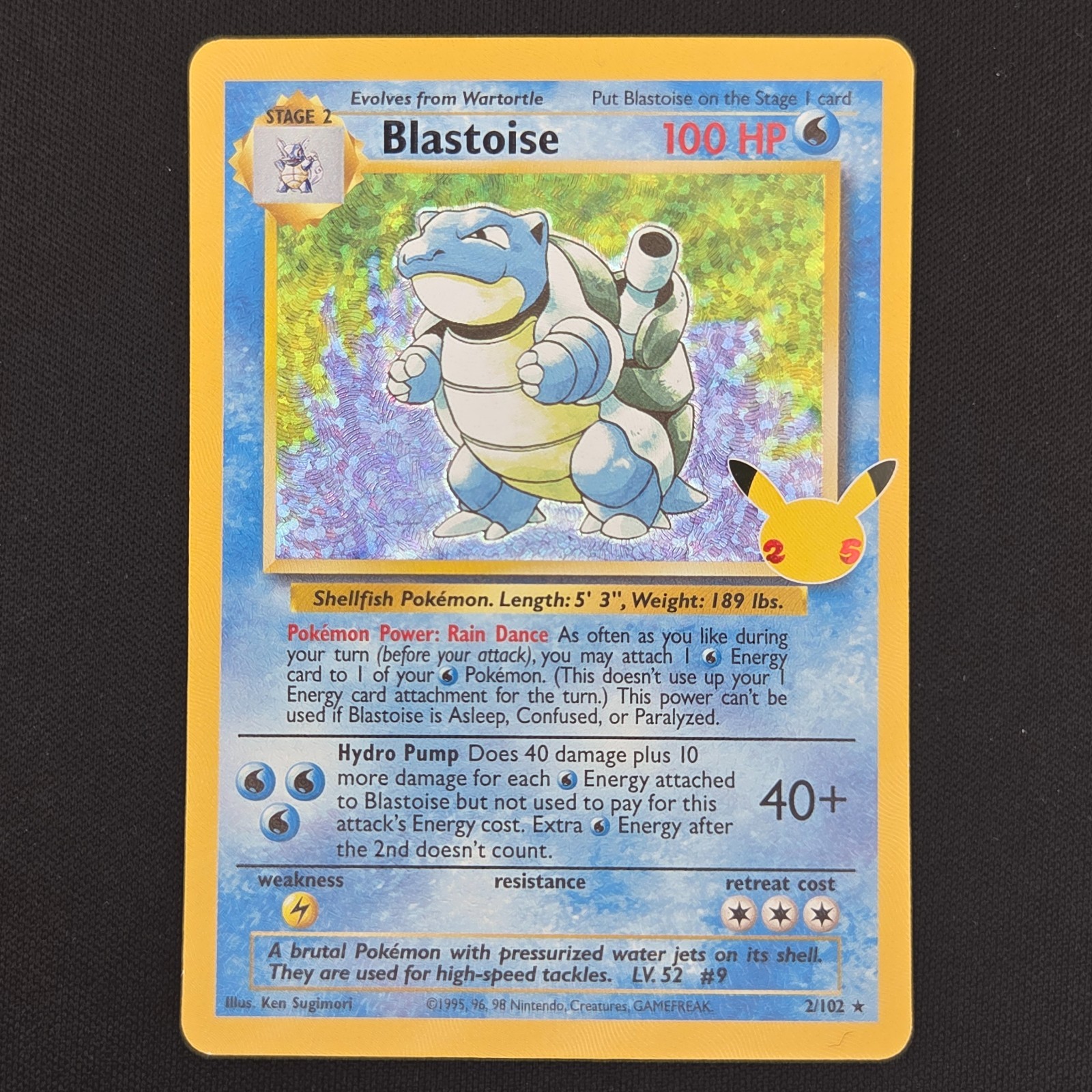 Pokemon TCG Card Blastoise 2/102 Celebrations Classic Collection Holo - NM-