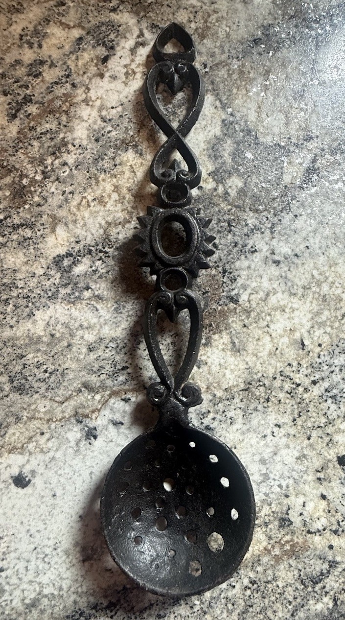 Vintage Cast Iron Heart Draining Spoon Black Copper