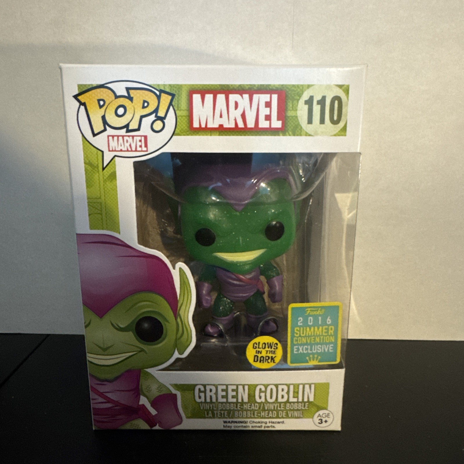 Funko Pop Green Goblin 2016 SDCC Glitter Glow GITD Glider #110 Marvel Spider-Man
