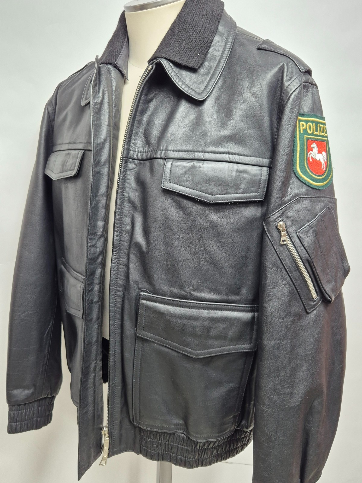 NOS Vintage (1995) Police Leather Jacket Black Size 52