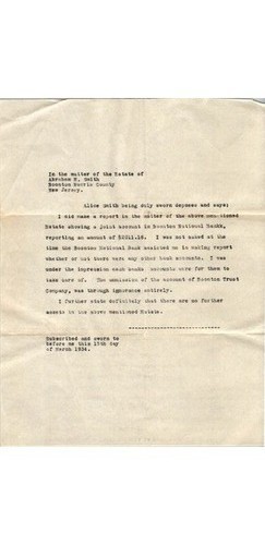 1934 Affidavit Abraham Smith Estate Boonton NJ Morris Co. Legal Document Signed