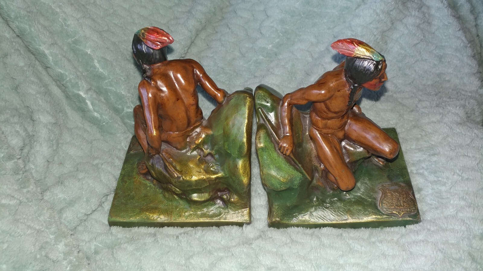 Antique 1930's Painted Cast Metal Native Scout  Bookends Seven Falls Colorado 